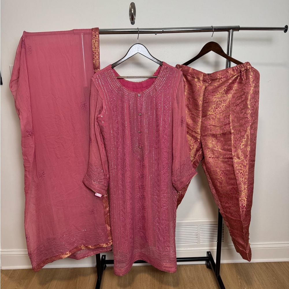 Pink Beaded 3-Piece Suit (Size 42)